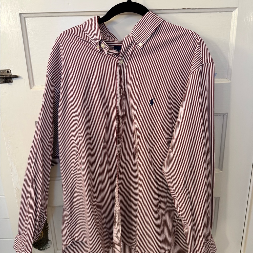 Ralph Lauren Mens 17.5 34/35 Red Stripe Dress Shirt Button Down Classic Business